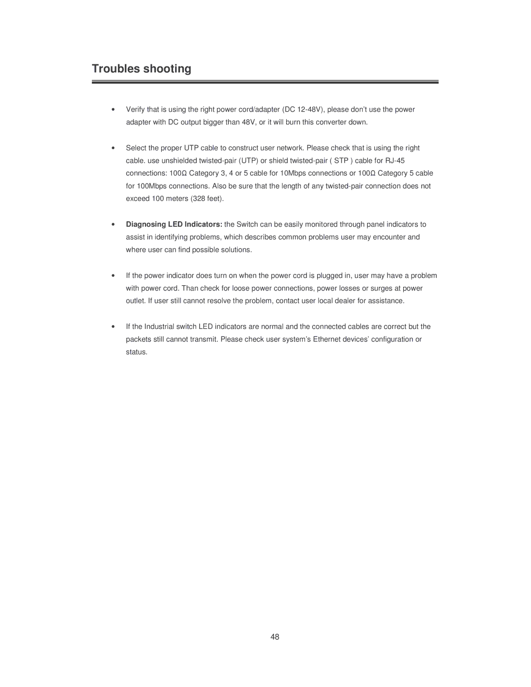 Transition Networks SISTM10XX-162-LR installation manual Troubles shooting 