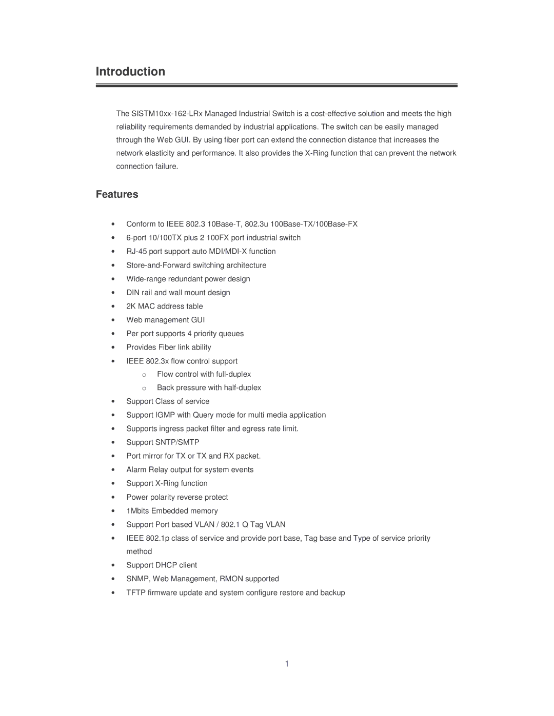 Transition Networks SISTM10XX-162-LR installation manual Introduction, Features 