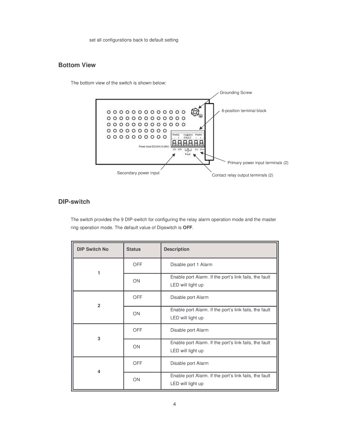 Transition Networks SISTM10XX-162-LR installation manual Bottom View, DIP-switch, Off 