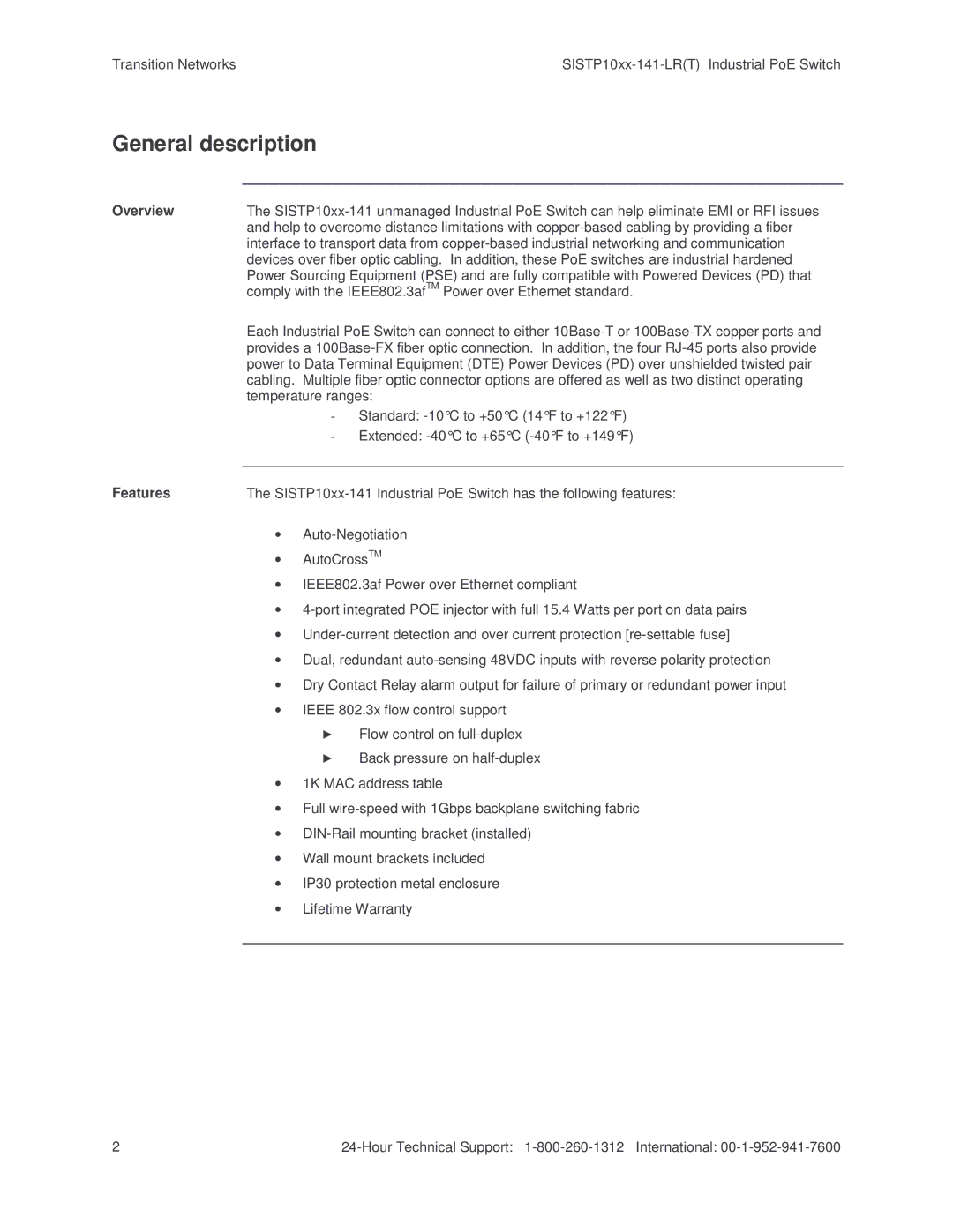 Transition Networks SISTP10XX-141-LR(T) installation manual General description 