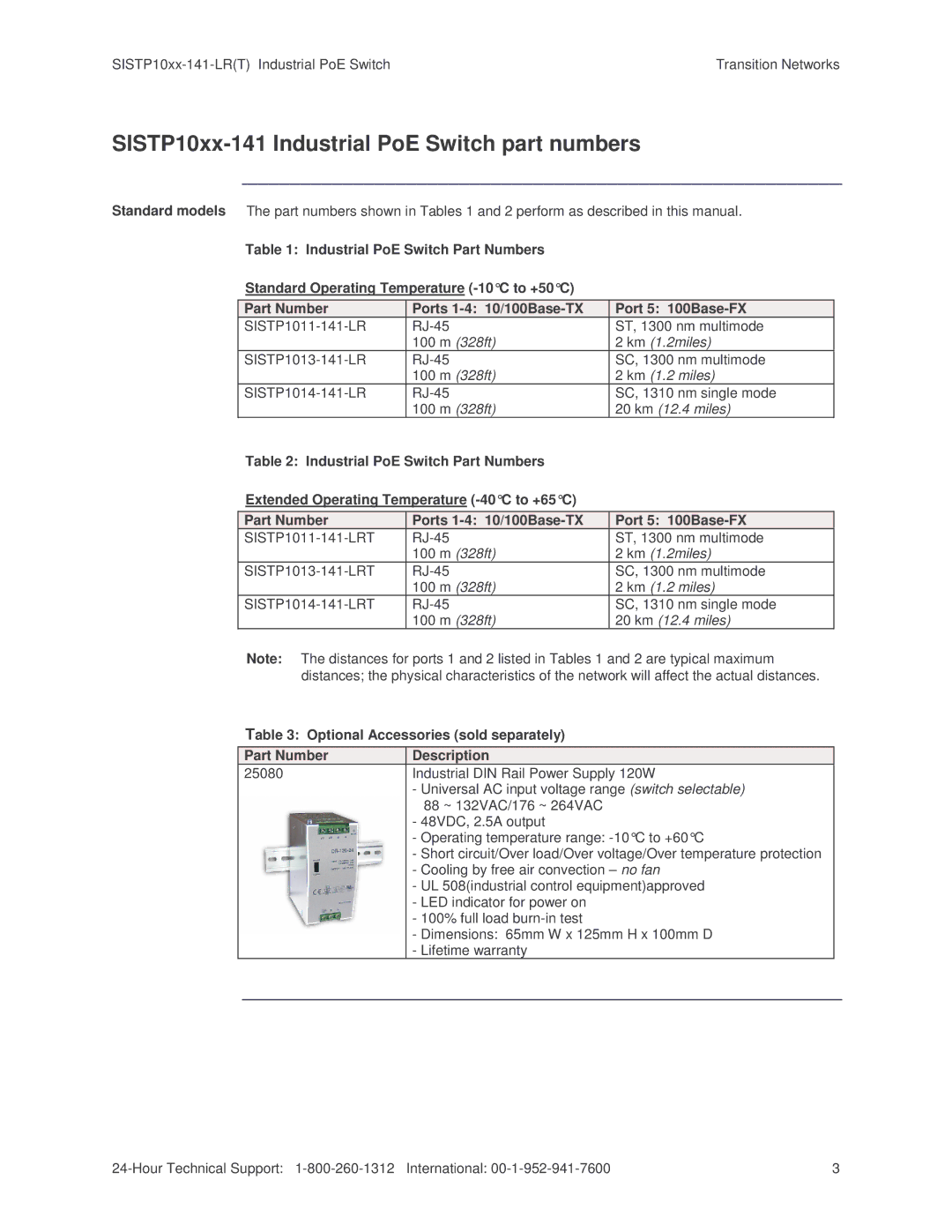 Transition Networks SISTP10XX-141-LR(T) installation manual SISTP10xx-141 Industrial PoE Switch part numbers 