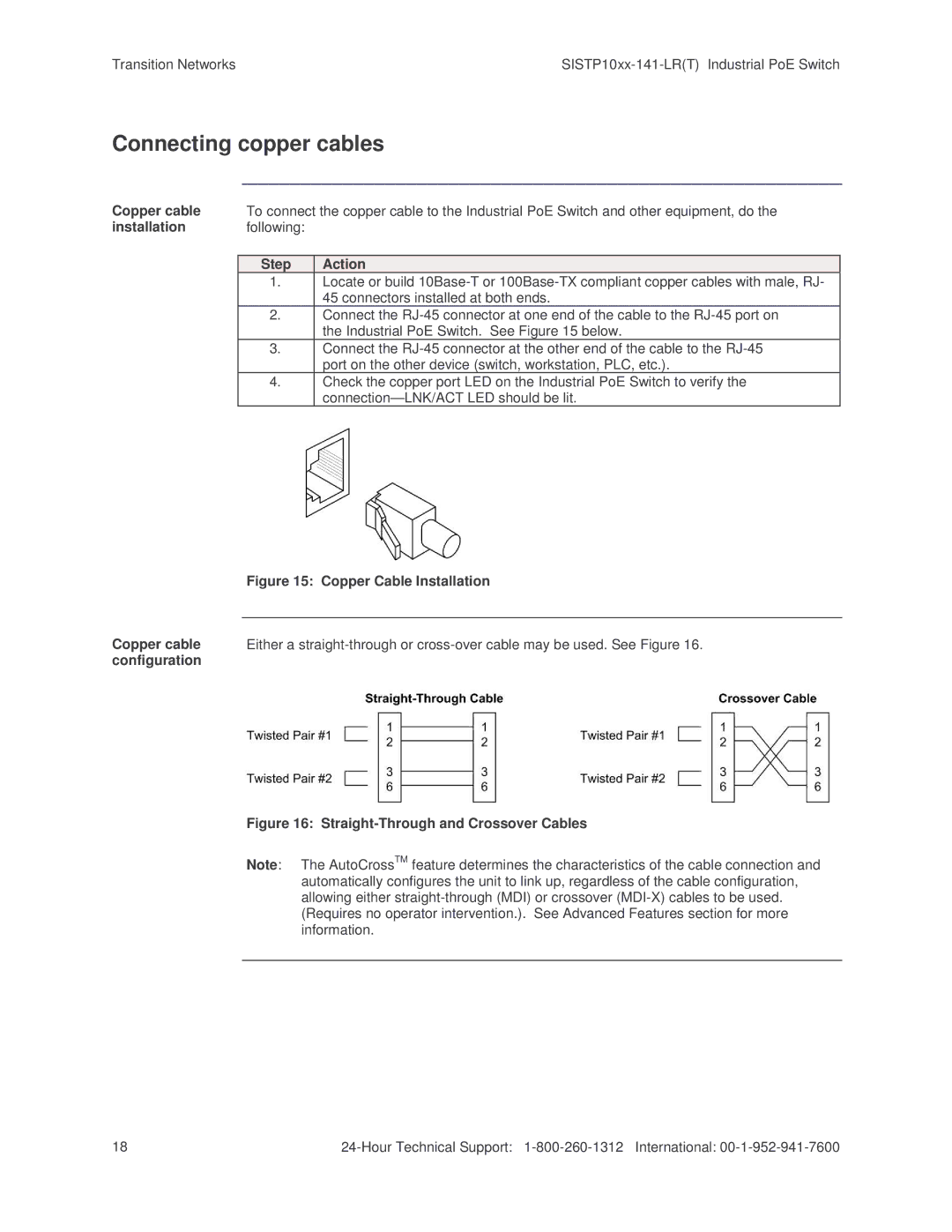 Transition Networks SISTP10XX-141-LR(T) installation manual Connecting copper cables 