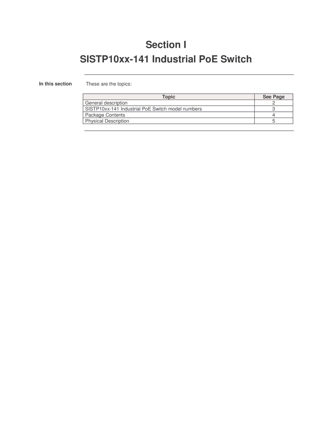 Transition Networks SISTP10XX-141-LR(T) installation manual Section SISTP10xx-141 Industrial PoE Switch 