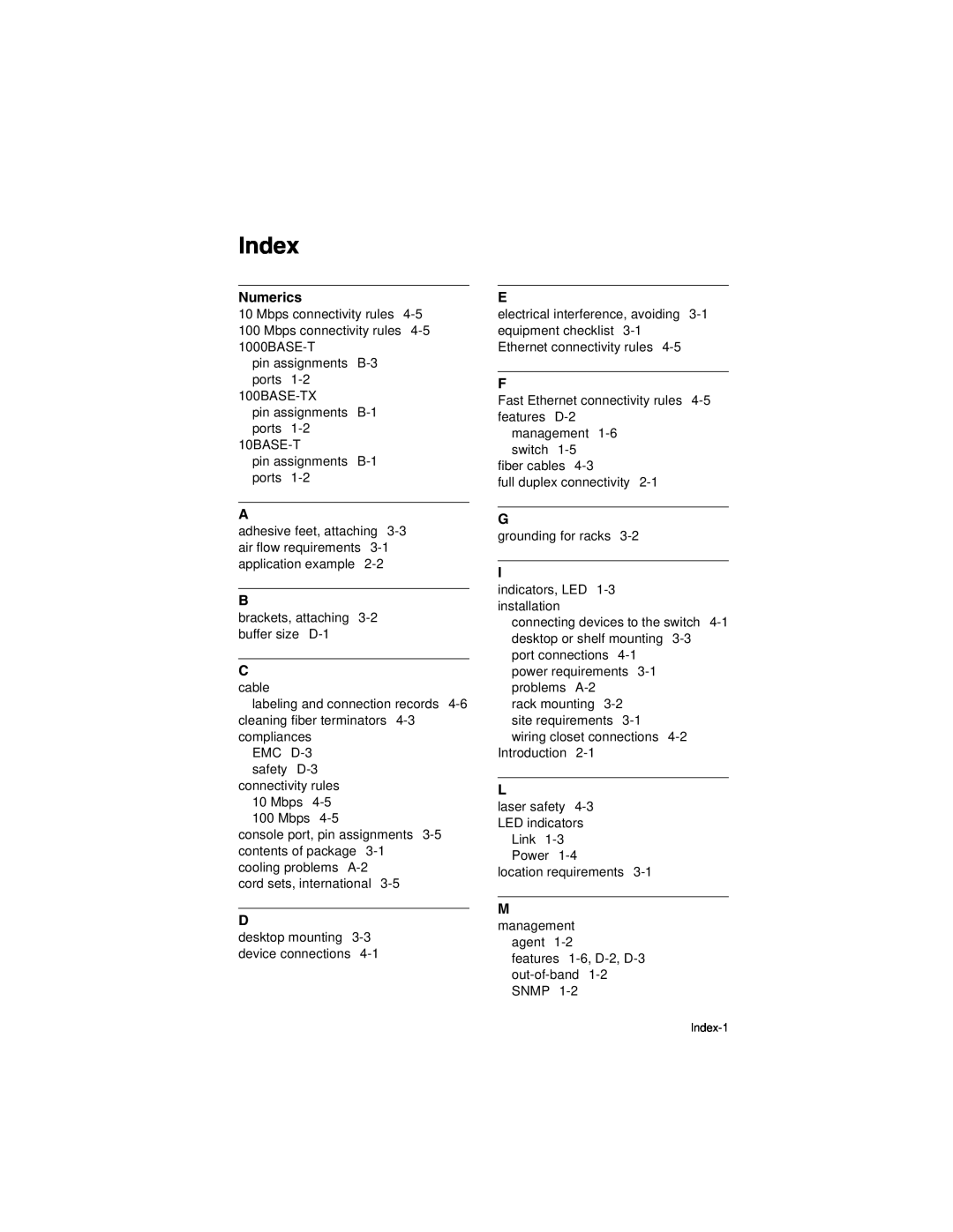 Transition Networks SM24-100SFP-AH manual Index, Numerics 