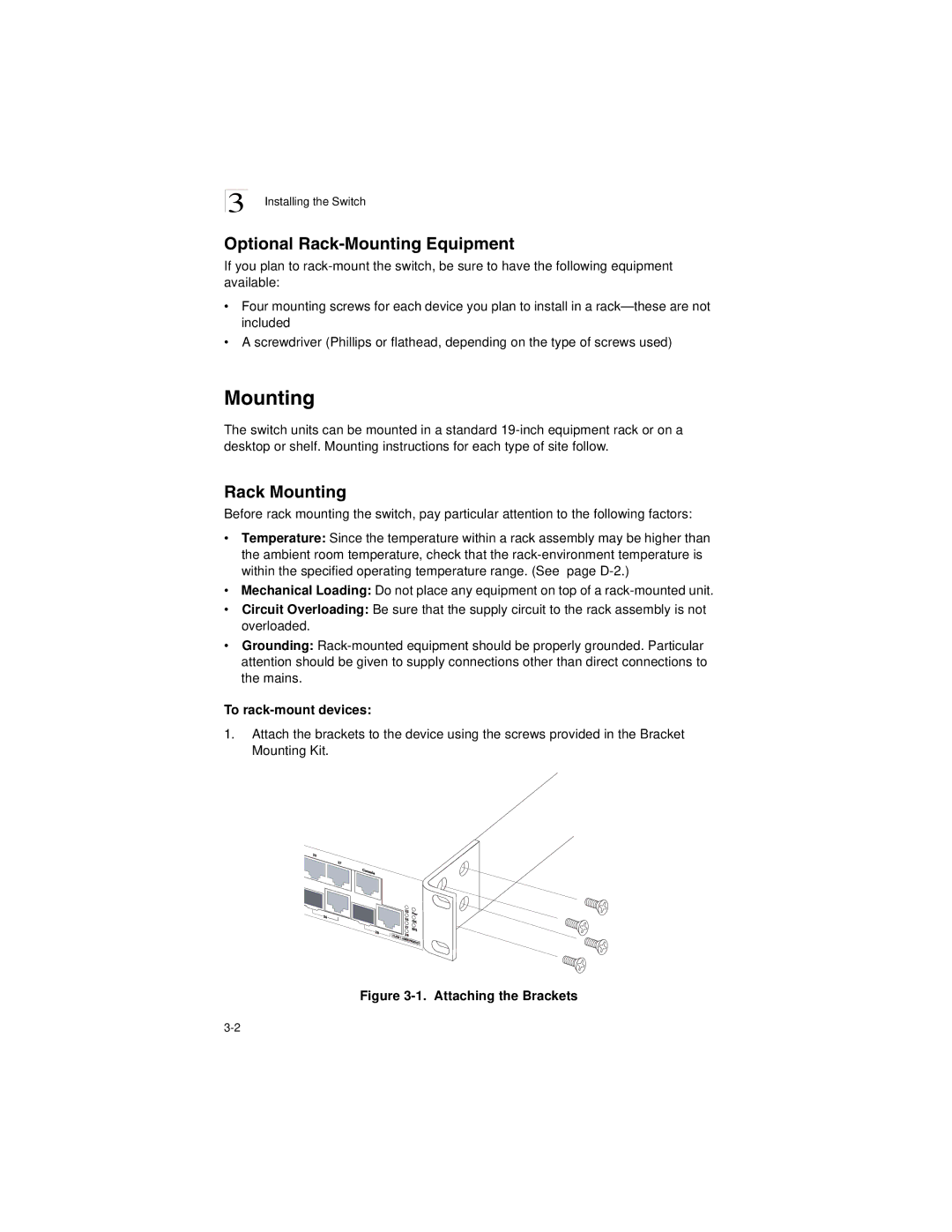 Transition Networks SM24-100SFP-AH manual Optional Rack-Mounting Equipment, Rack Mounting, Installing the Switch 