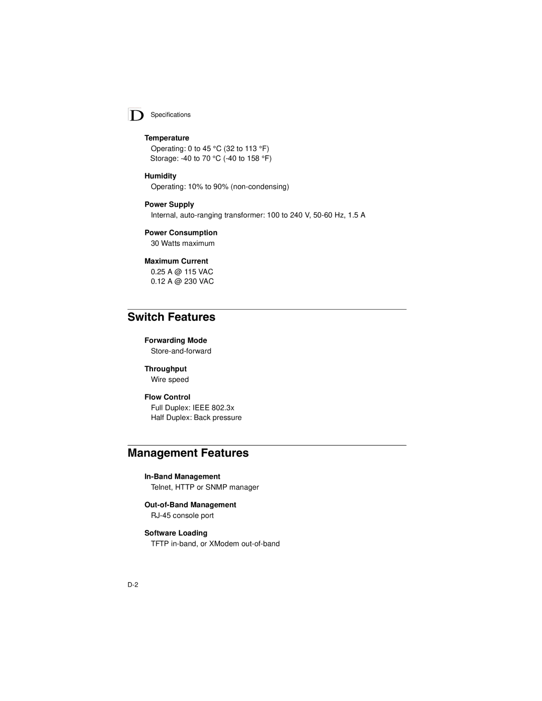 Transition Networks SM24-100SFP-AH manual Switch Features, Management Features, Specifications 