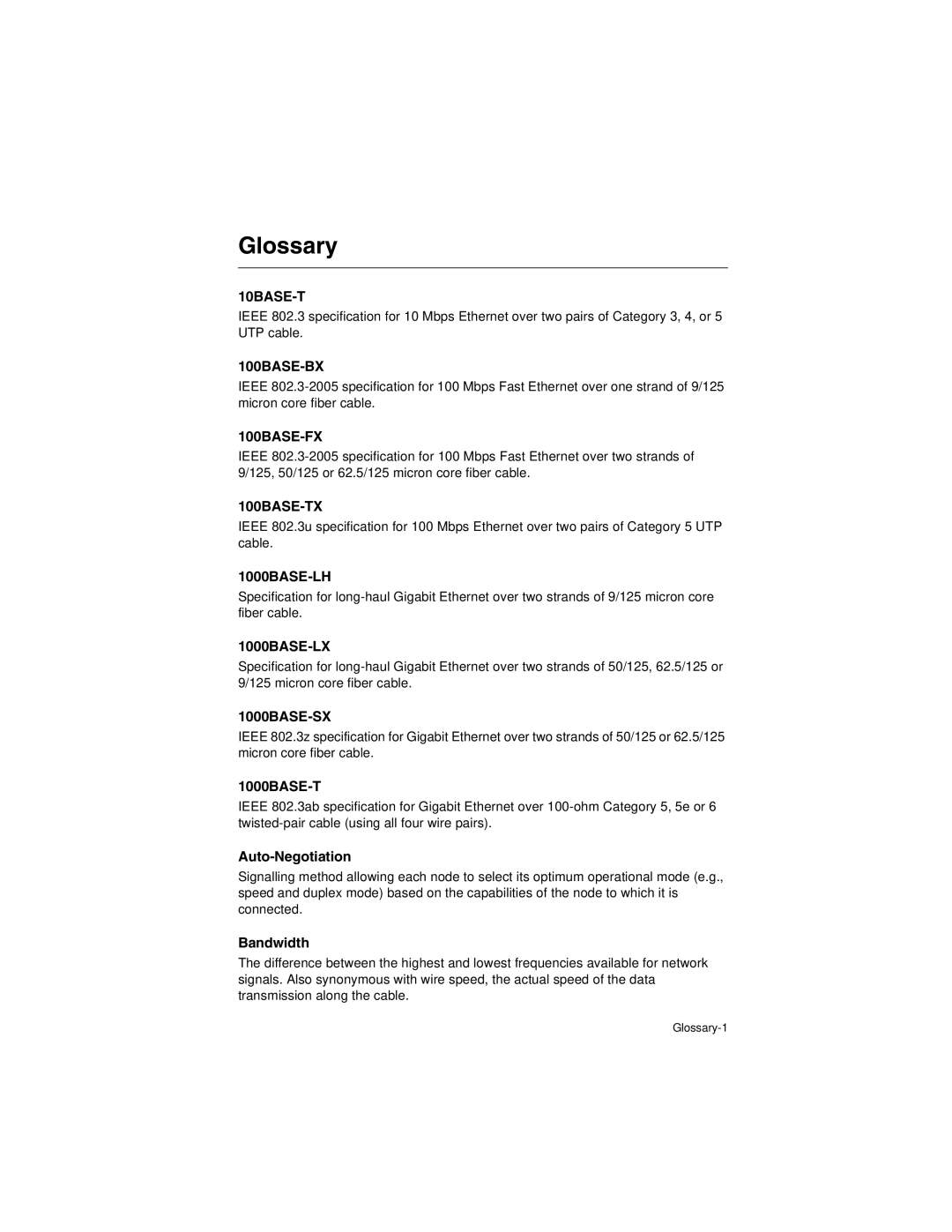 Transition Networks SM24-100SFP-AH manual Glossary-1 