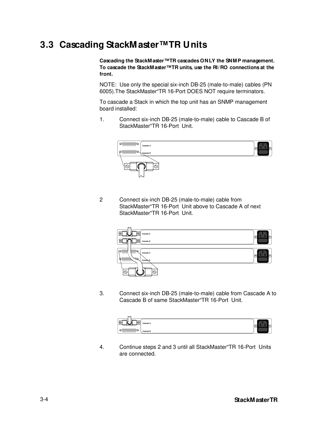 Transition Networks SMHB-TR-16 manual Cascading StackMasterTR Units 