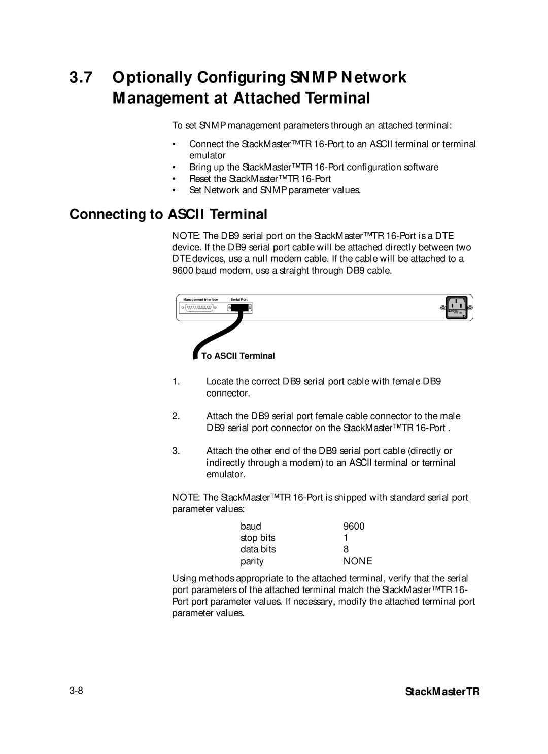 Transition Networks SMHB-TR-16 manual Connecting to Ascii Terminal 