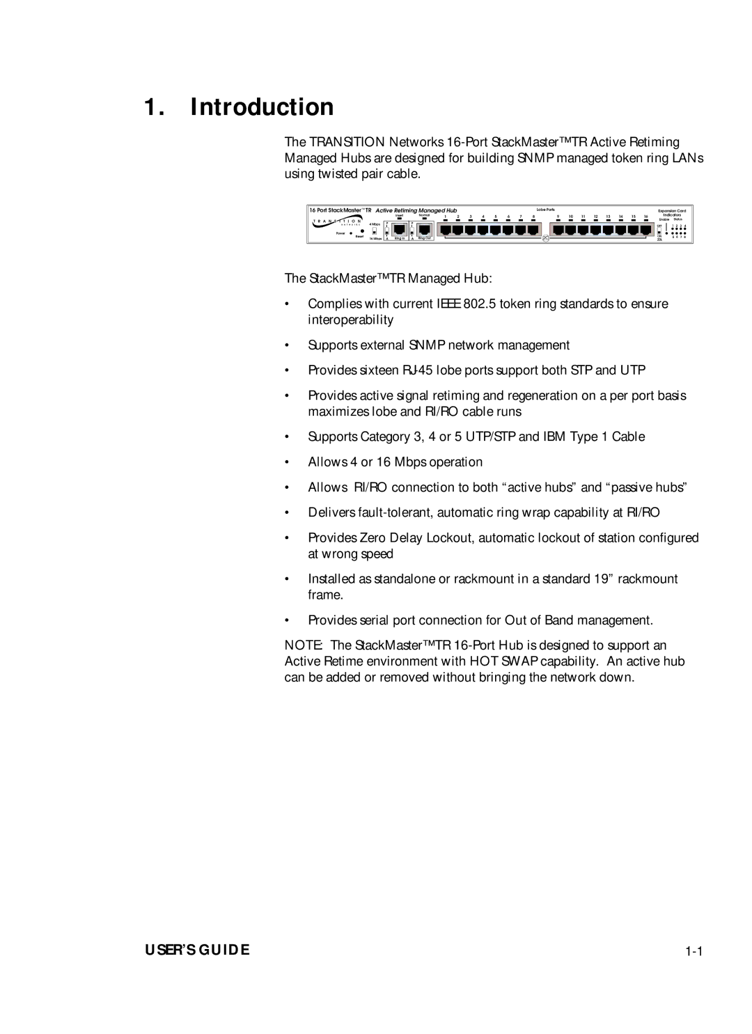 Transition Networks SMHB-TR-16 manual Introduction 