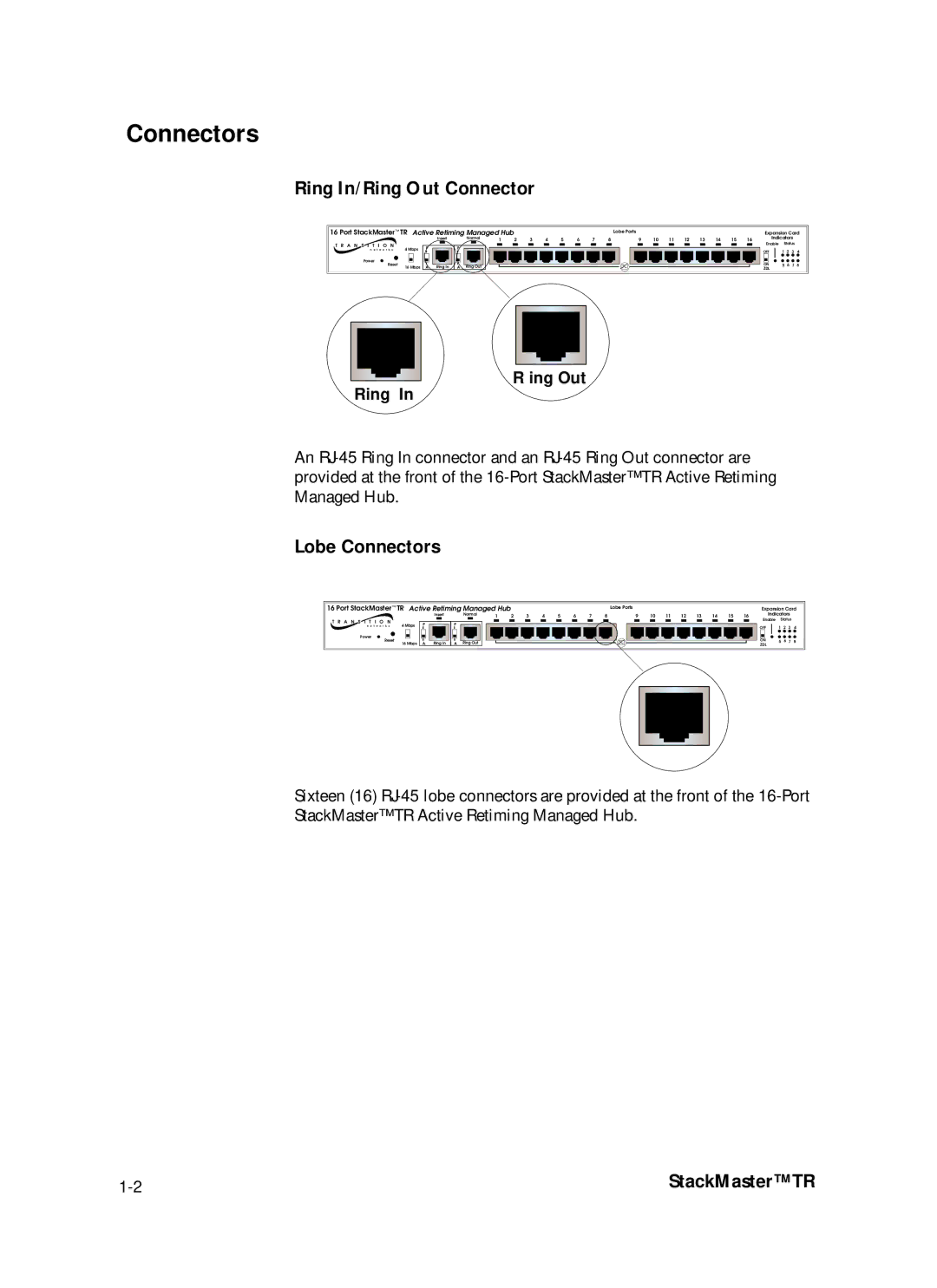 Transition Networks SMHB-TR-16 manual Ring In/Ring Out Connector, Lobe Connectors 