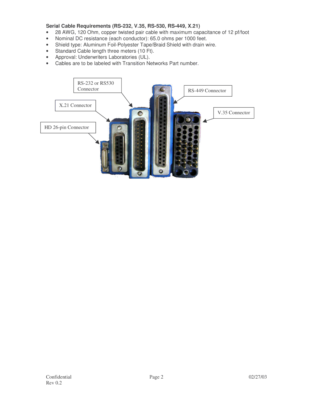 Transition Networks RS-530, V.35, RS-449, CPSVT26XX, RS-232, X.21 specifications 