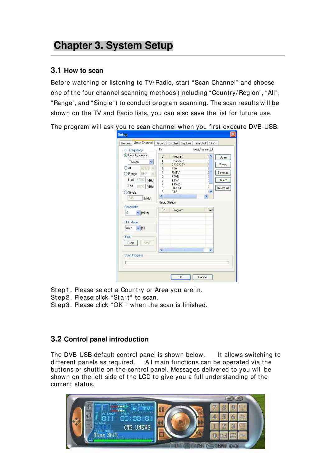 Transystem DVB-T manual How to scan, Control panel introduction 