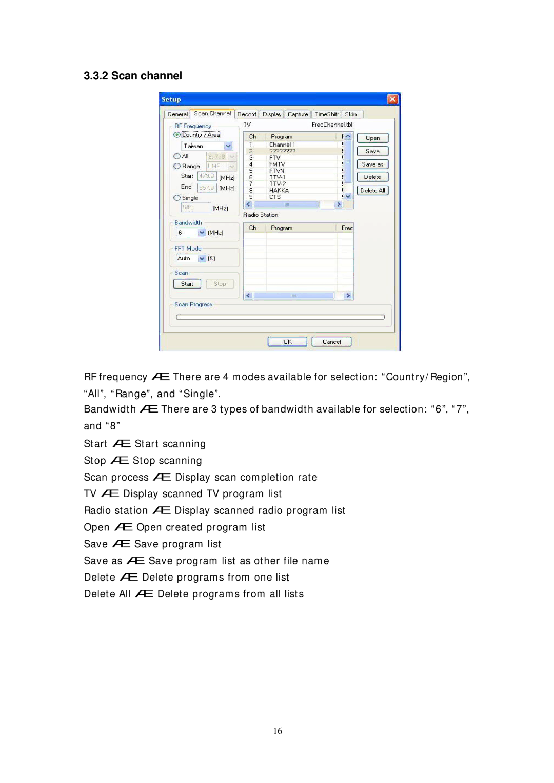 Transystem DVB-T manual Scan channel 