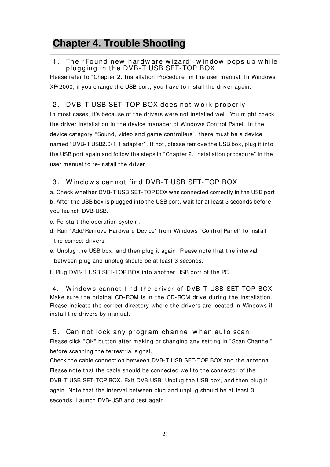 Transystem DVB-T manual Trouble Shooting 