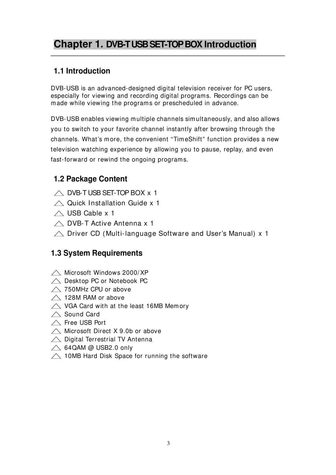 Transystem manual DVB-TUSBSET-TOPBOX Introduction 