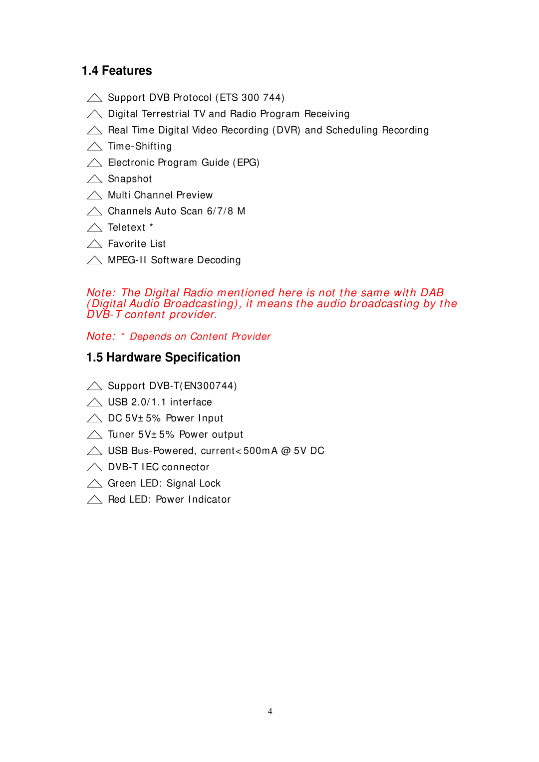 Transystem DVB-T manual Features 