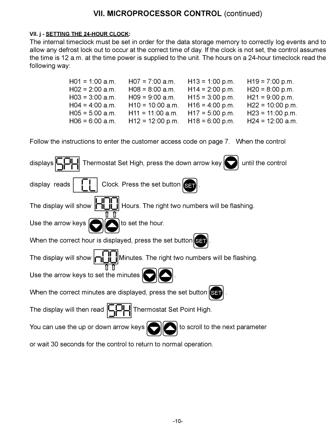 Traulsen G-Series owner manual VII. j Setting the 24-HOUR Clock 