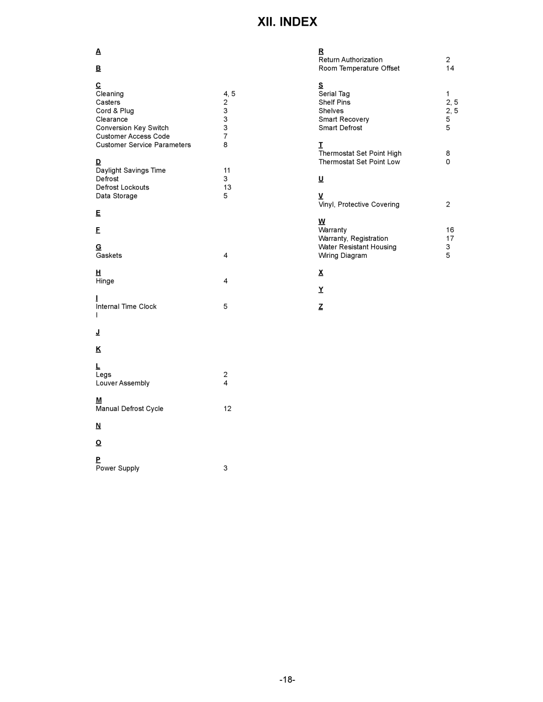 Traulsen G-Series owner manual XII. Index 