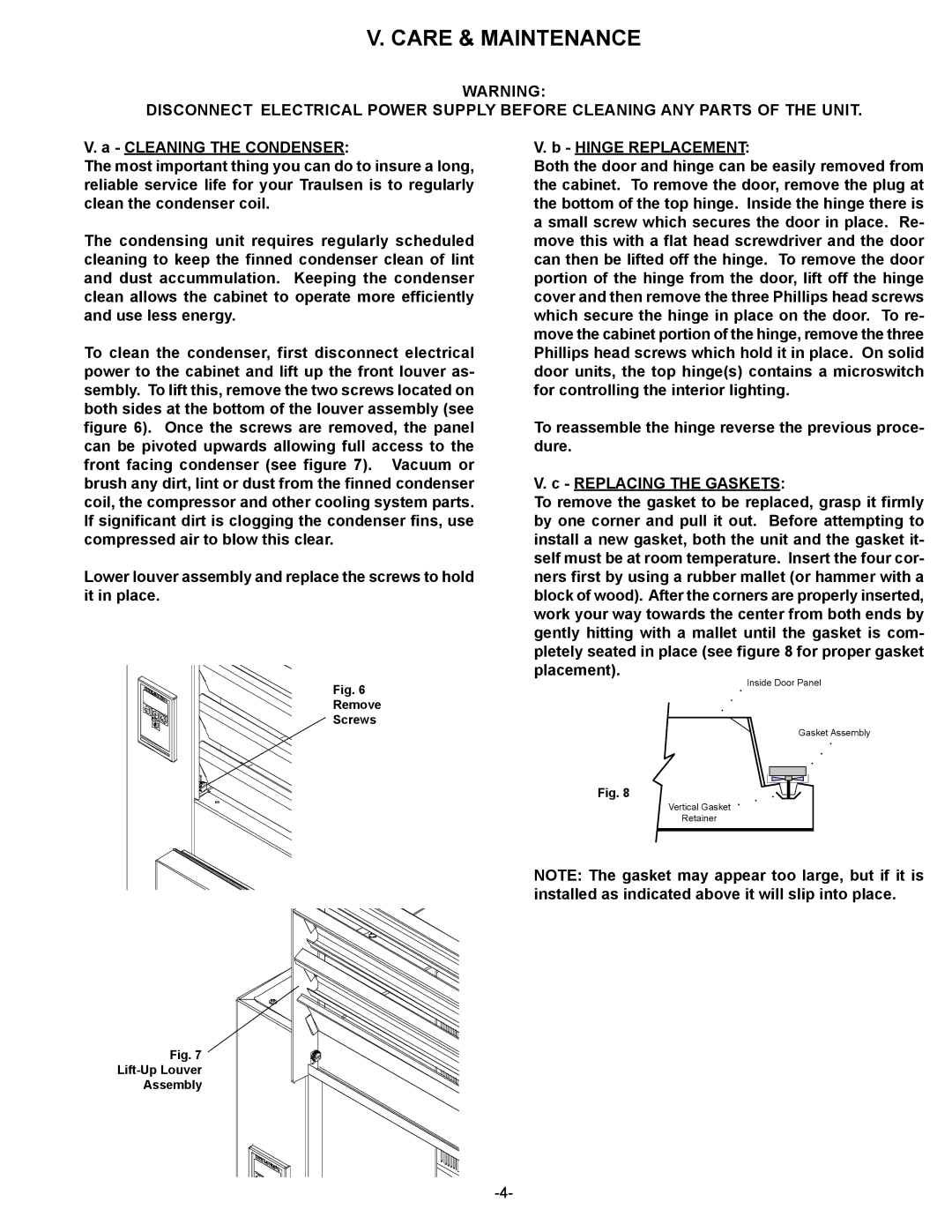 Traulsen G-Series owner manual Care & Maintenance 