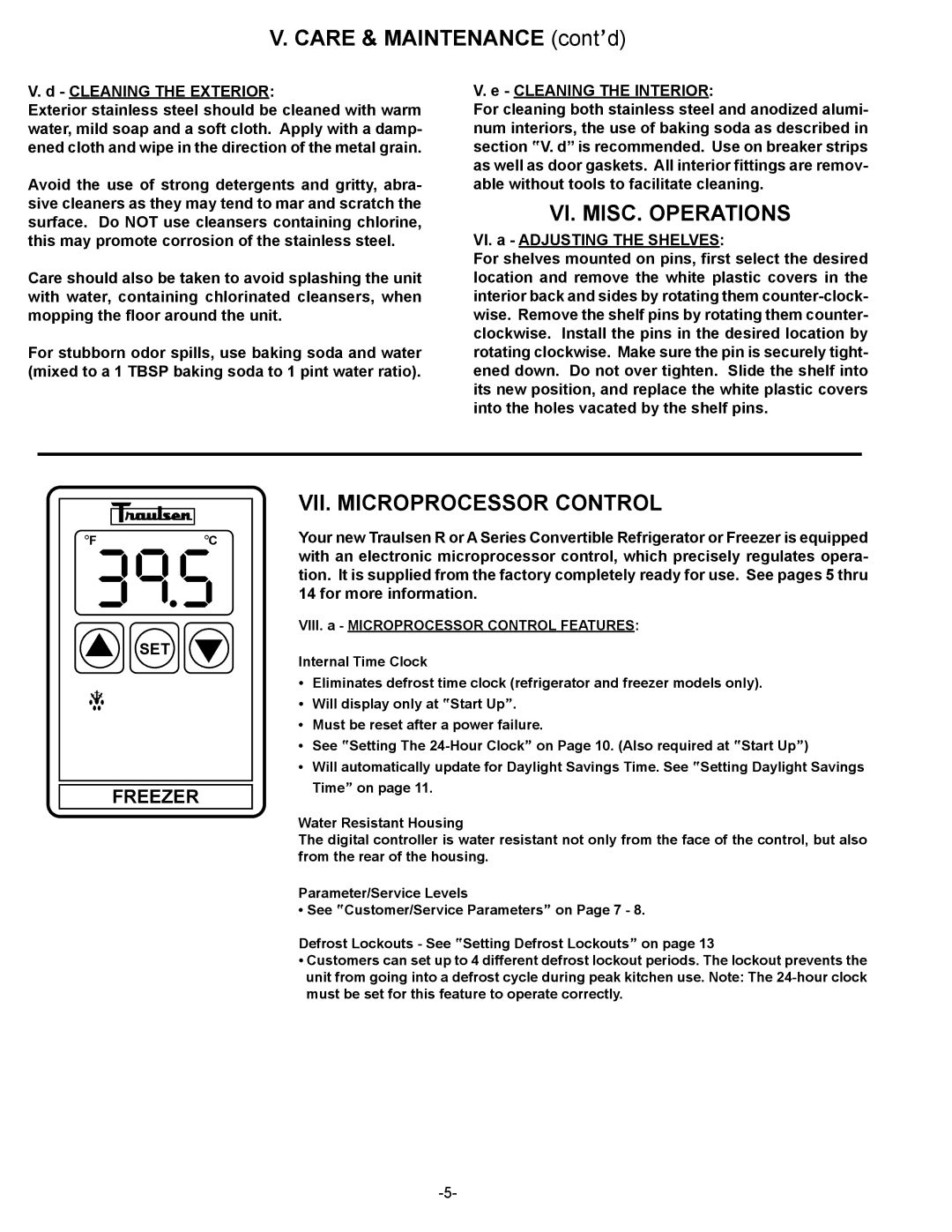 Traulsen G-Series owner manual VI. MISC. Operations, VII. Microprocessor Control 