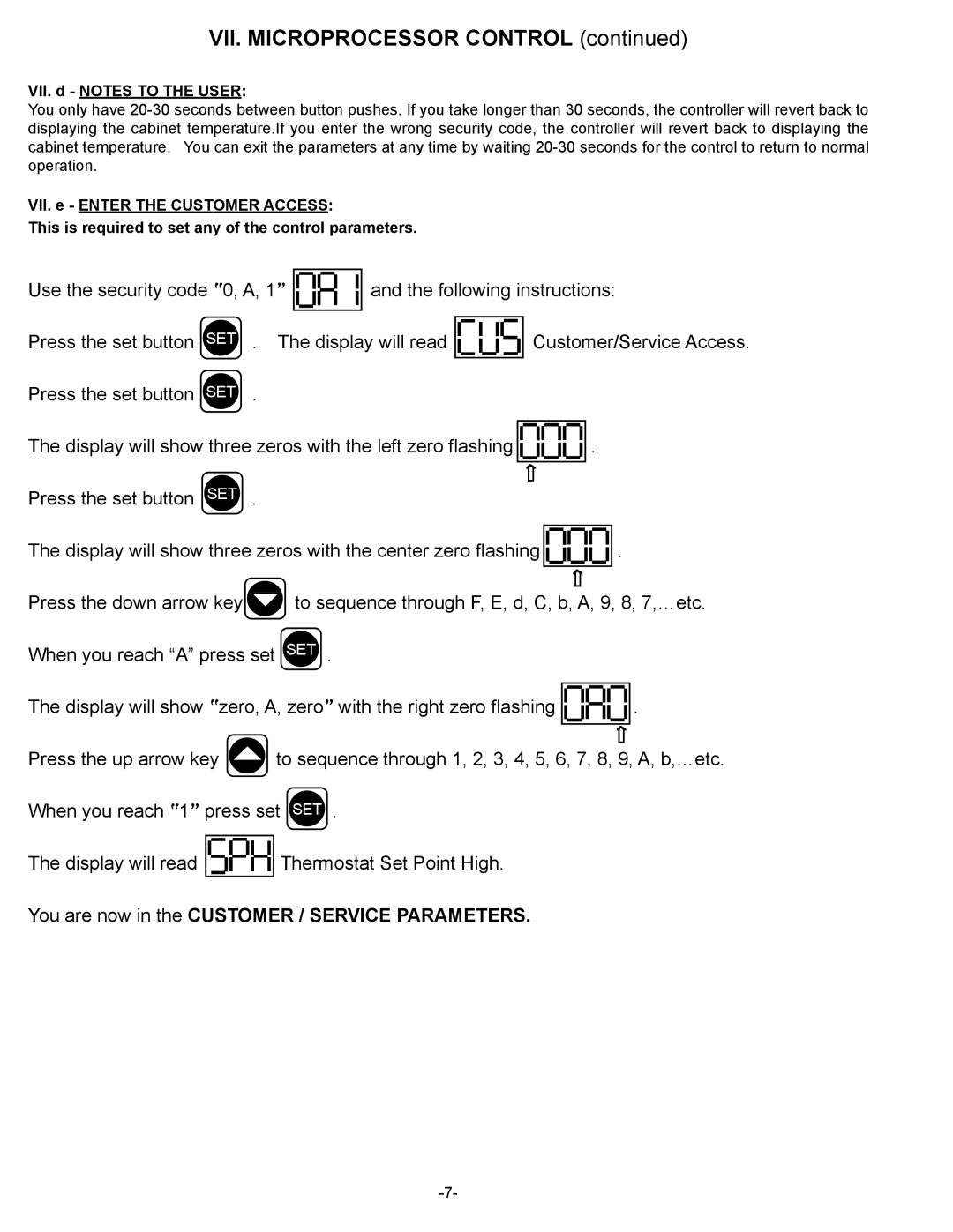 Traulsen G-Series owner manual You are now in the Customer / Service Parameters 