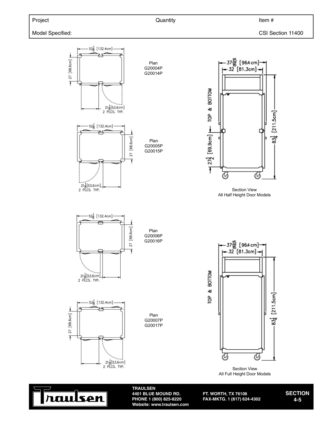 Traulsen G20004P, G10015P, G20015P, G20007P, G20006P, G20014P, G20017P, G20005P, G20016P, G10003P All Full Height Door Models 