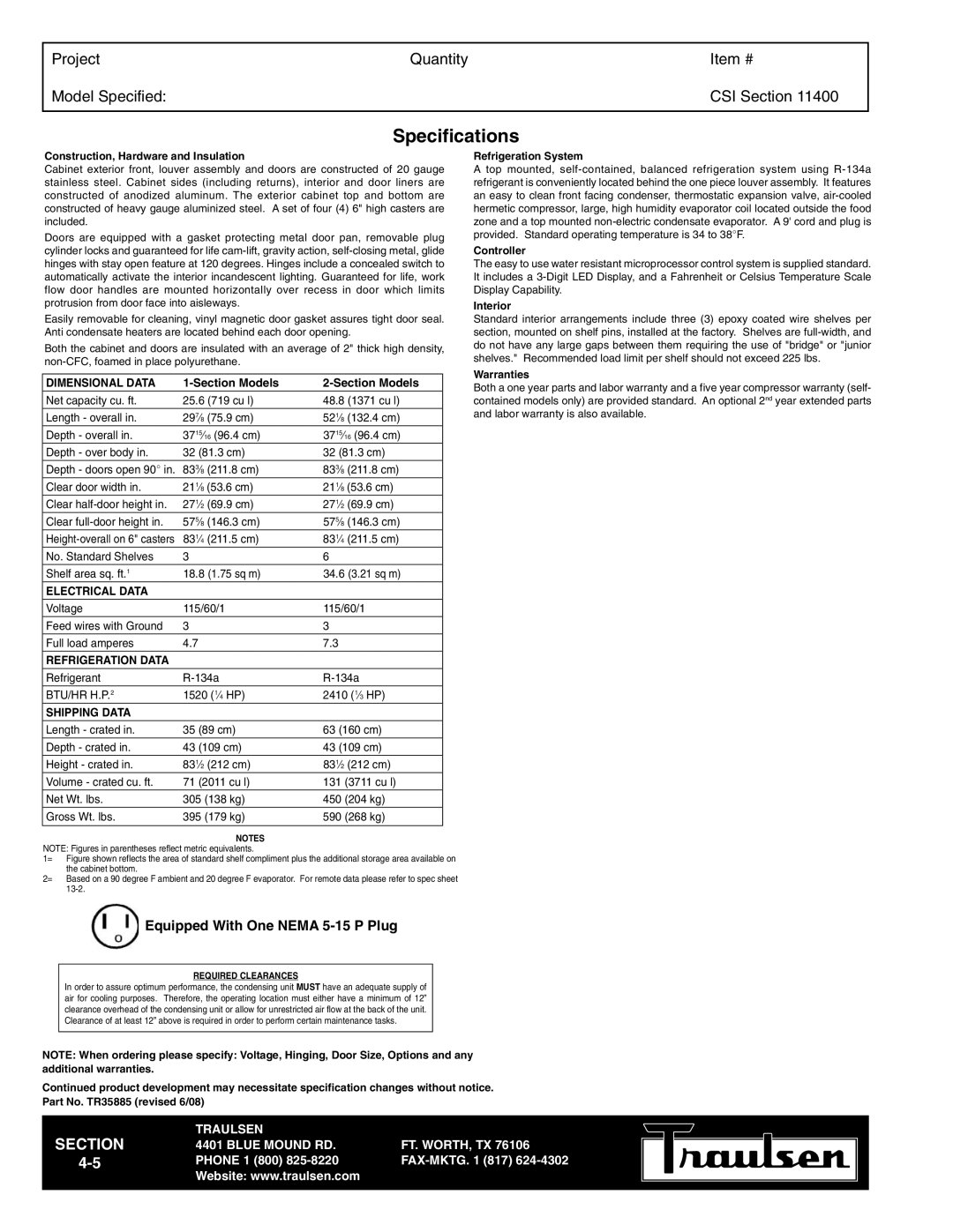 Traulsen G20006P, G10015P, G20015P, G20007P, G20004P, G20014P, G20017P, G20005P, G20016P, G10003P, G10014P, G10013P Specifications 