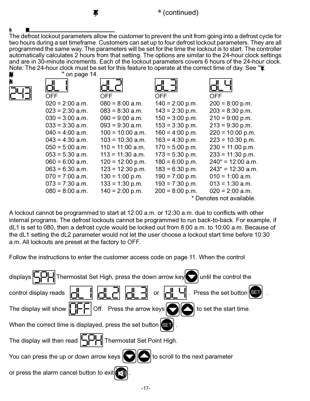 Traulsen R & A Series owner manual Sample, VII. o Setting the Defrost Lockouts 