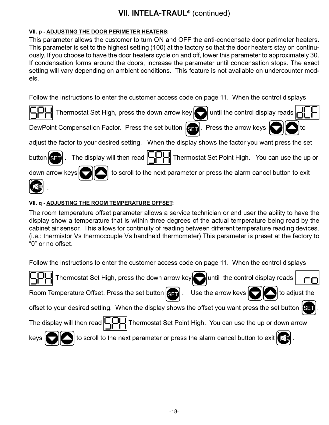 Traulsen R & A Series VII. p Adjusting the Door Perimeter Heaters, VII. q Adjusting the Room Temperature Offset 