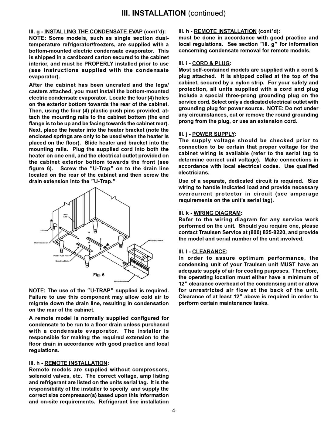 Traulsen R & A Series owner manual III. Installation 