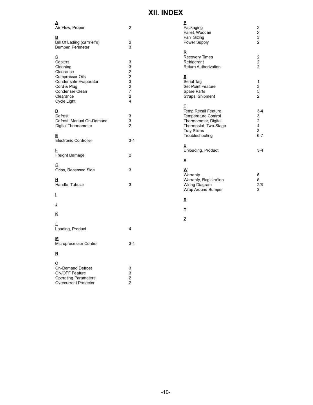 Traulsen RAC3T owner manual XII. Index 