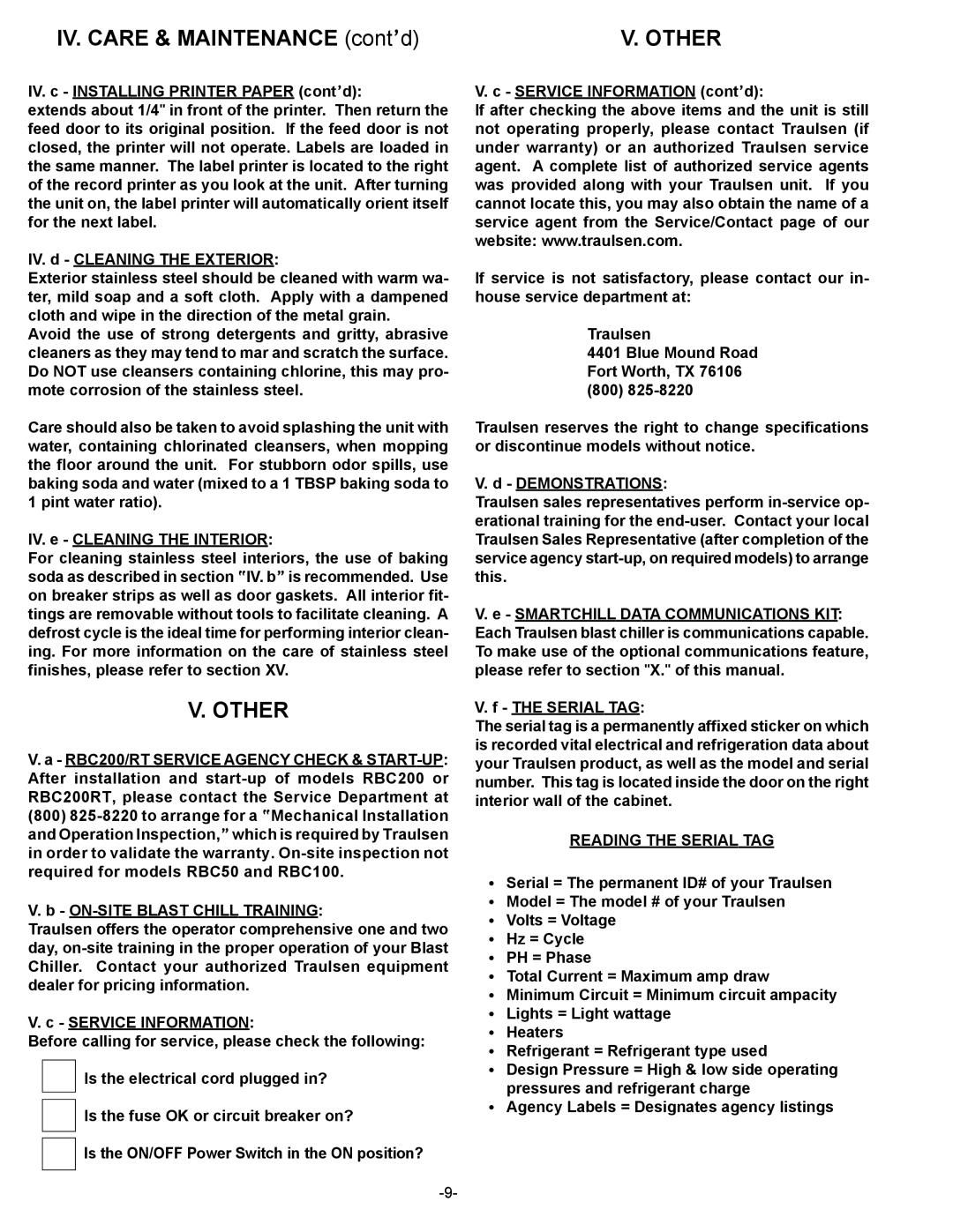 Traulsen RBC400RT, RBC200RT owner manual Other, Reading the Serial TAG 