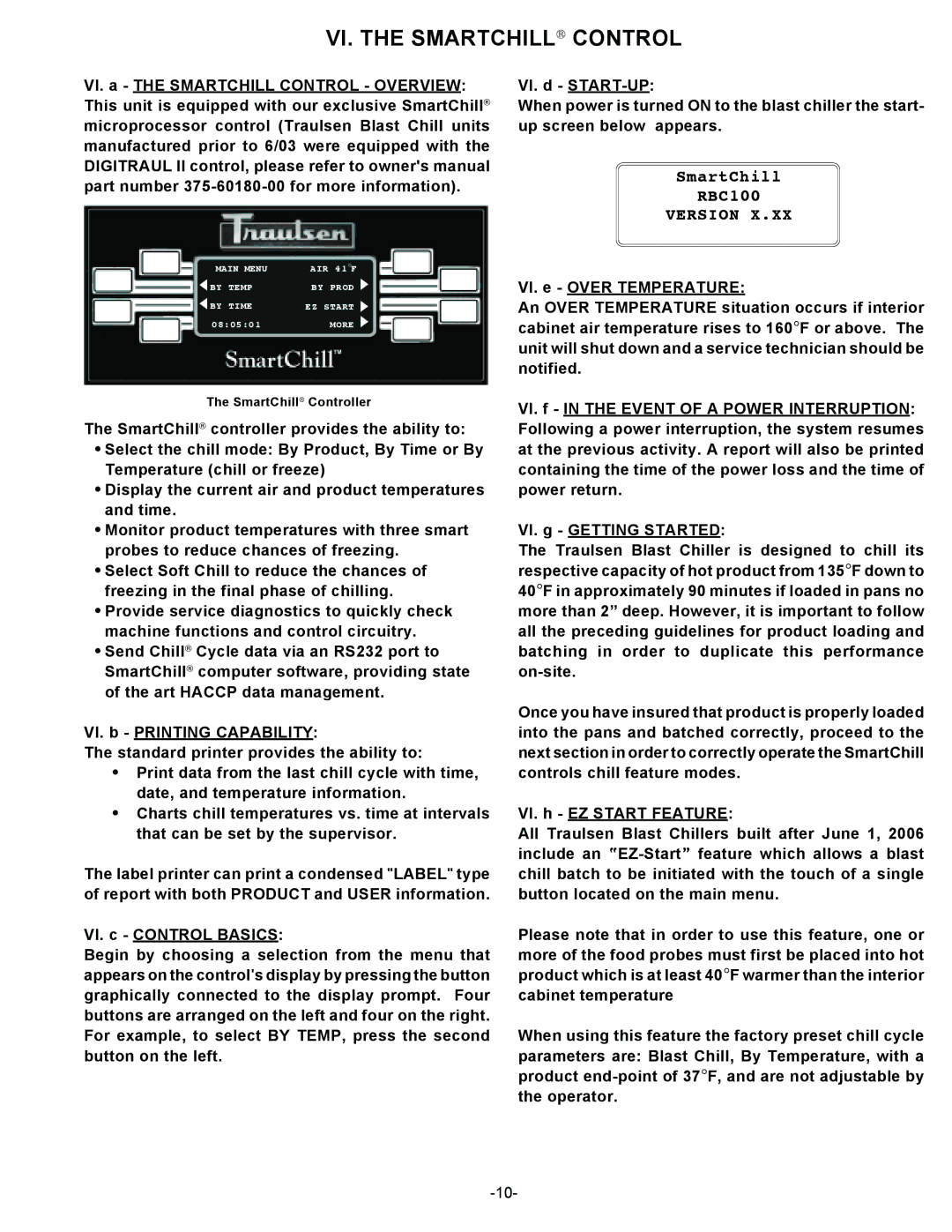 Traulsen RBC200RT, RBC400RT owner manual VI. the Smartchill Control, Version 