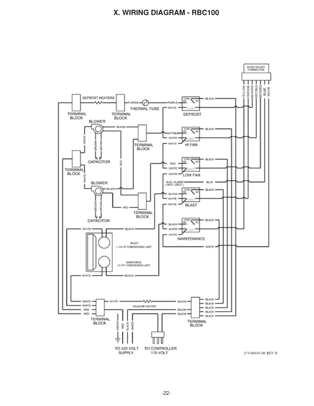 Traulsen RBC50, RBC100, RBC200, RBC400, RBC200RT, RBC400RT, RBC200 & RBC400 owner manual Wiring Diagram RBC100 