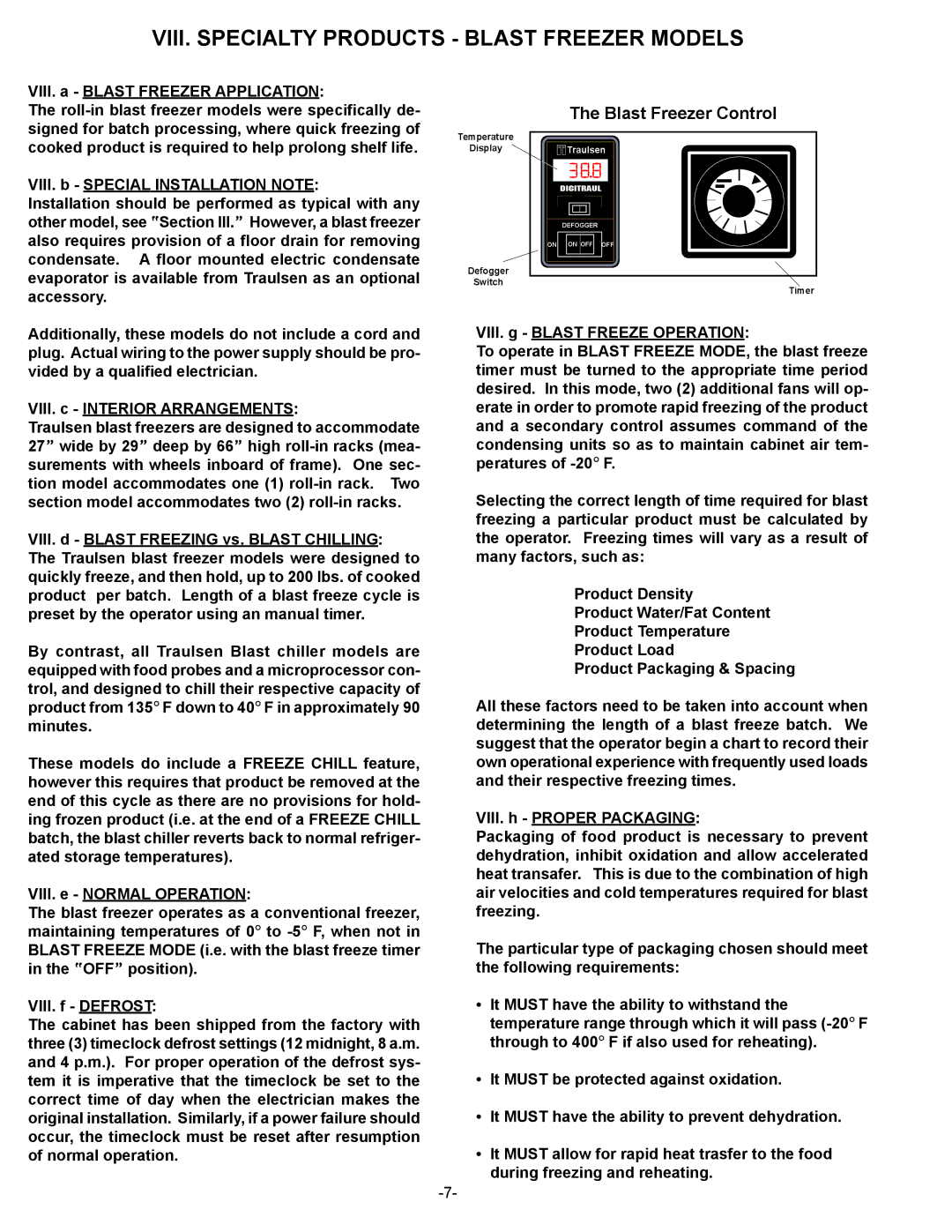 Traulsen RBF234HUT-FHS, RFS126NUT VIII. Specialty Products Blast Freezer Models, VIII. d Blast Freezing vs. Blast Chilling 