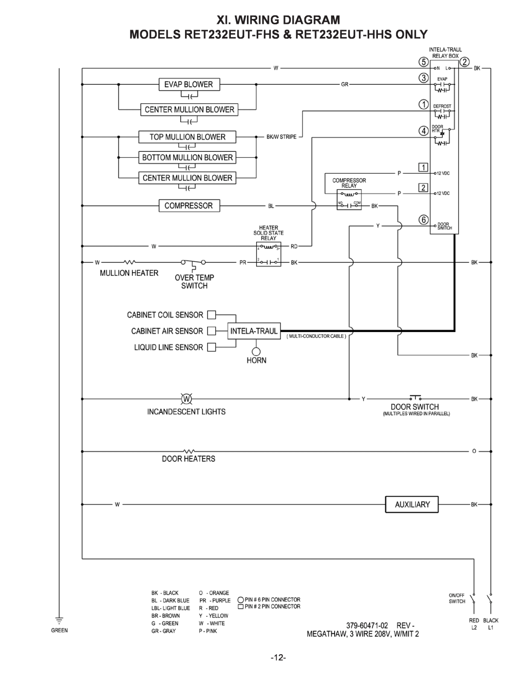 Traulsen RET232NUT, RET132EUT owner manual MODELS RET232EUT-FHS& RET232EUT-HHSONLY, Xi. Wiring Diagram 