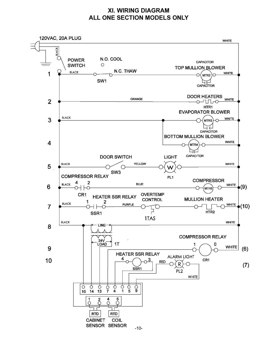 Traulsen RET132EUT-FHS, RET232EUT-FHS, RET232EUT-HHS, RET132EUT-HHS XI. Wiring Diagram ALL ONE Section Models only 