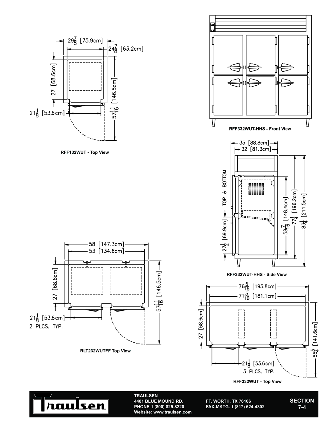 Traulsen RFF332NUT-FHS, RFF132WUT-FHS, RFF232WUT-HHS, RFF132WUT-HHS, RFF332NUT-HHS, RFF232WUT-FHS warranty RFF332WUT Top View 