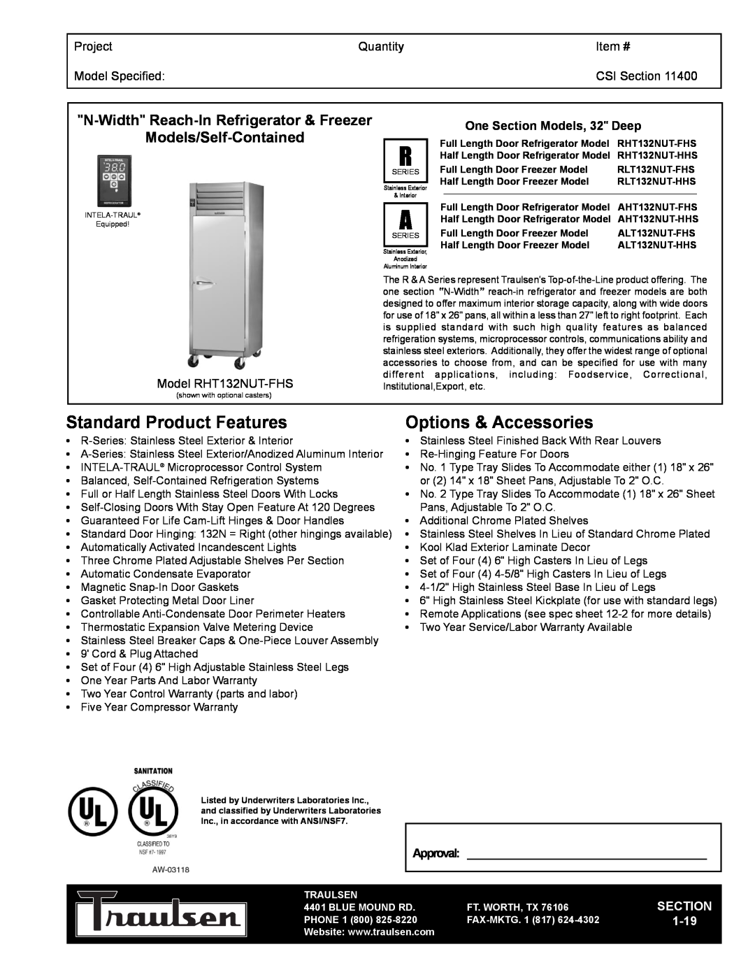 Traulsen RHT132NUT-FHS warranty N-Width Reach-InRefrigerator & Freezer, Models/Self-Contained, Project, Quantity, Item # 
