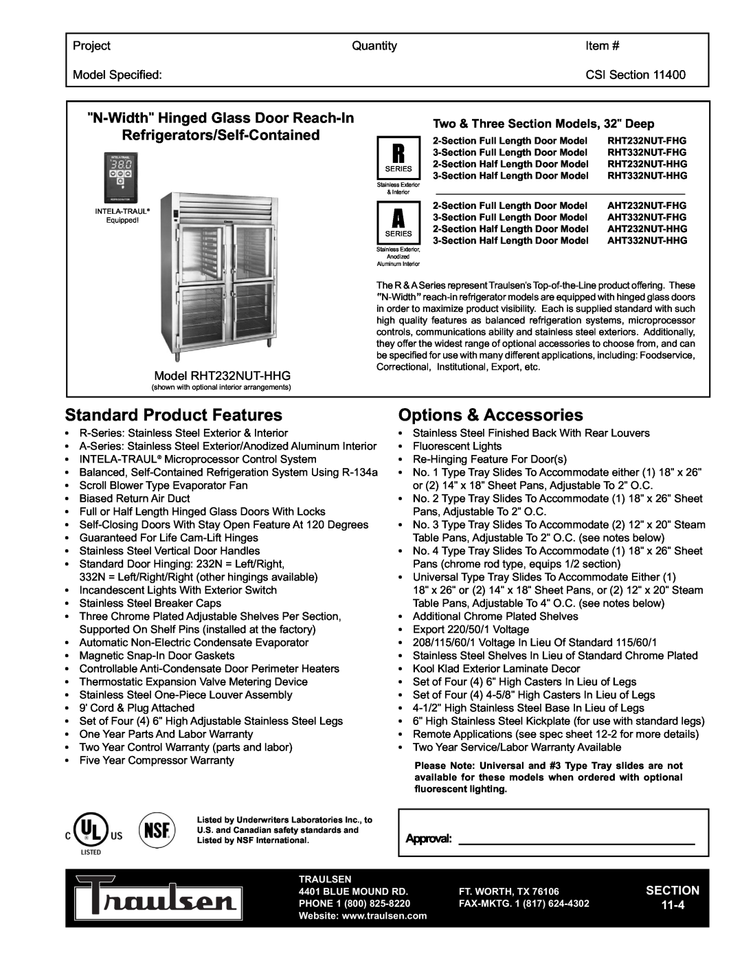 Traulsen RHT232NUT-HHG warranty N-Width Hinged Glass Door Reach-In, Refrigerators/Self-Contained, Project, Quantity, 11-4 