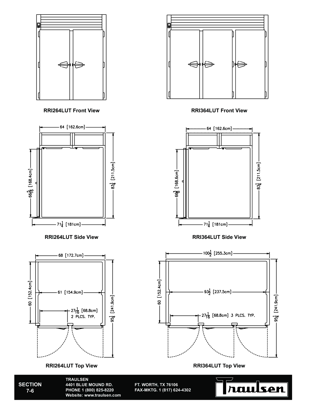 Traulsen RR1264LUT-FHS warranty RRI264LUT Top View RRI364LUT Top View 