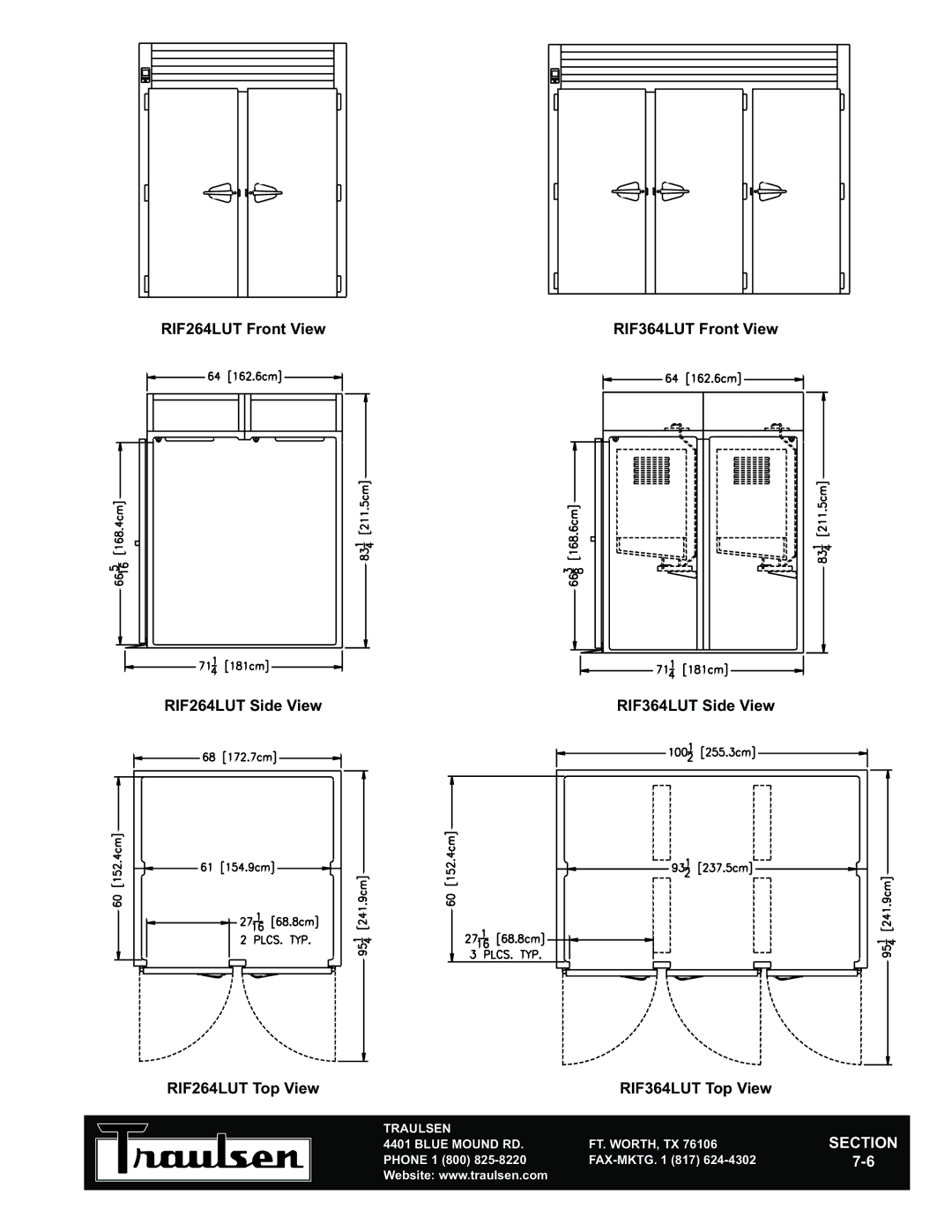 Traulsen RR1264LUT-FHS warranty RIF264LUT Top View RIF364LUT Top View 