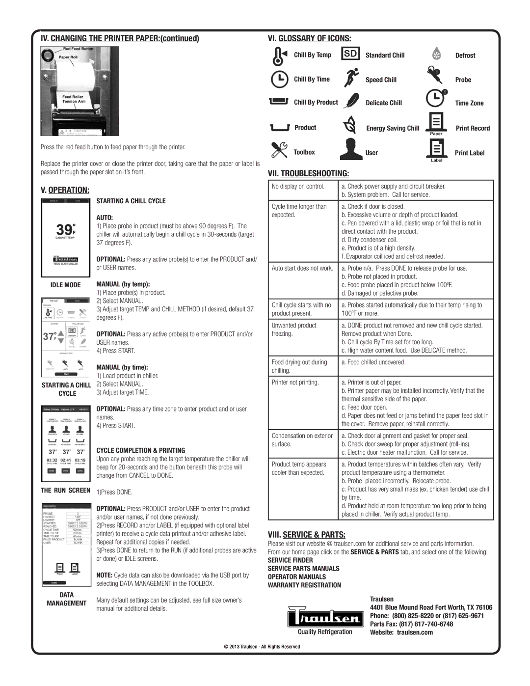 Traulsen TBC13, TBC1HR, TBC5 owner manual VIII. Service & Parts 