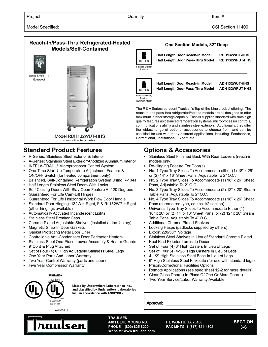 Traulsen TR35784 warranty Reach-In/Pass-Thru Refrigerated-Heated, Models/Self-Contained, Traulsen, Blue Mound RD 