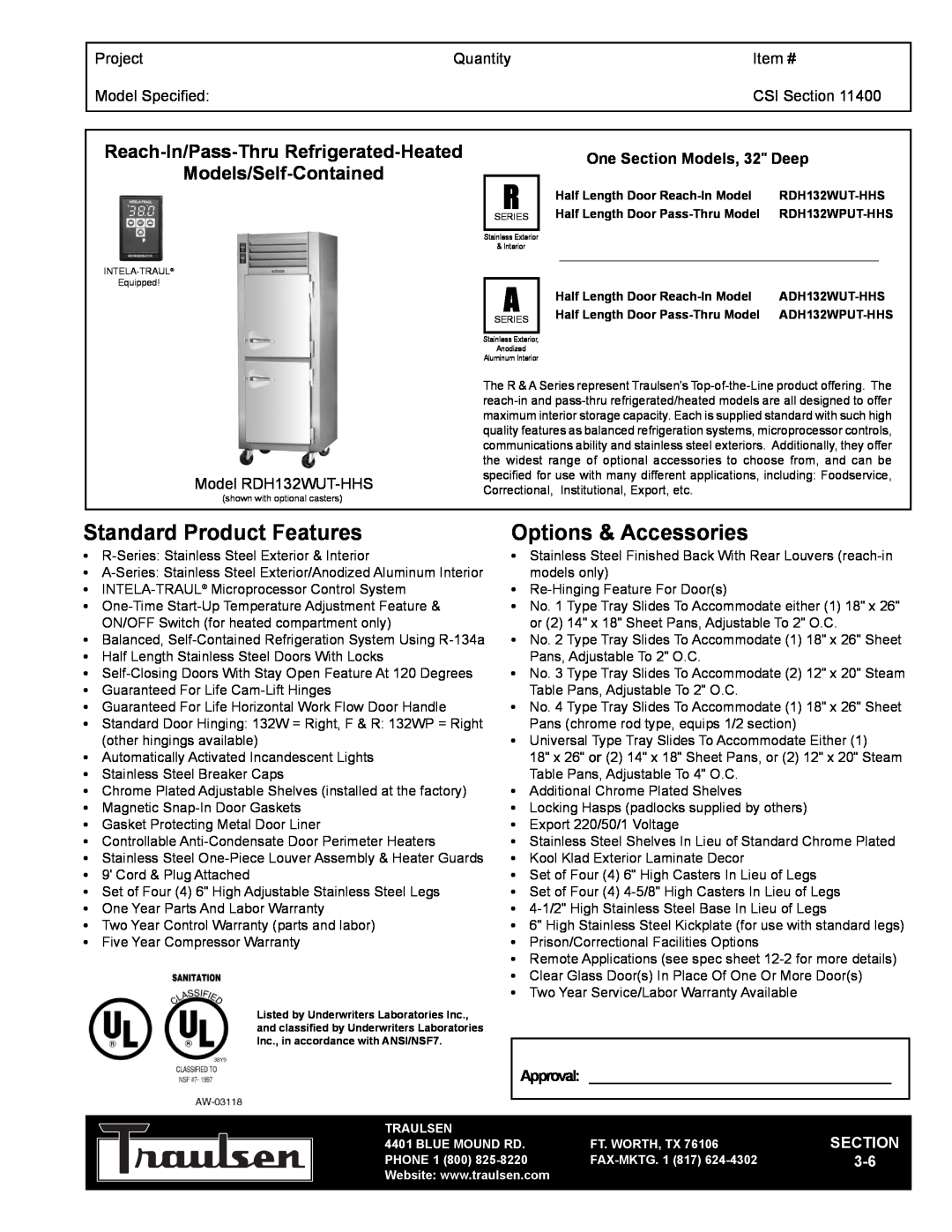 Traulsen TR35784 warranty Reach-In/Pass-Thru Refrigerated-Heated, Models/Self-Contained, Project, Quantity, Item # 
