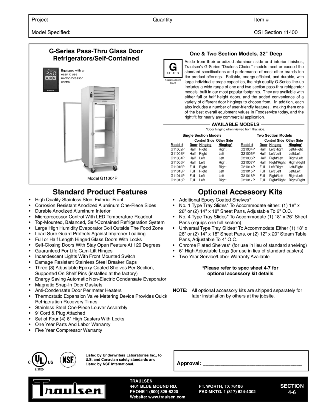 Traulsen TR35786 warranty Series Pass-Thru Glass Door, Refrigerators/Self-Contained, Model # Door Hinging 