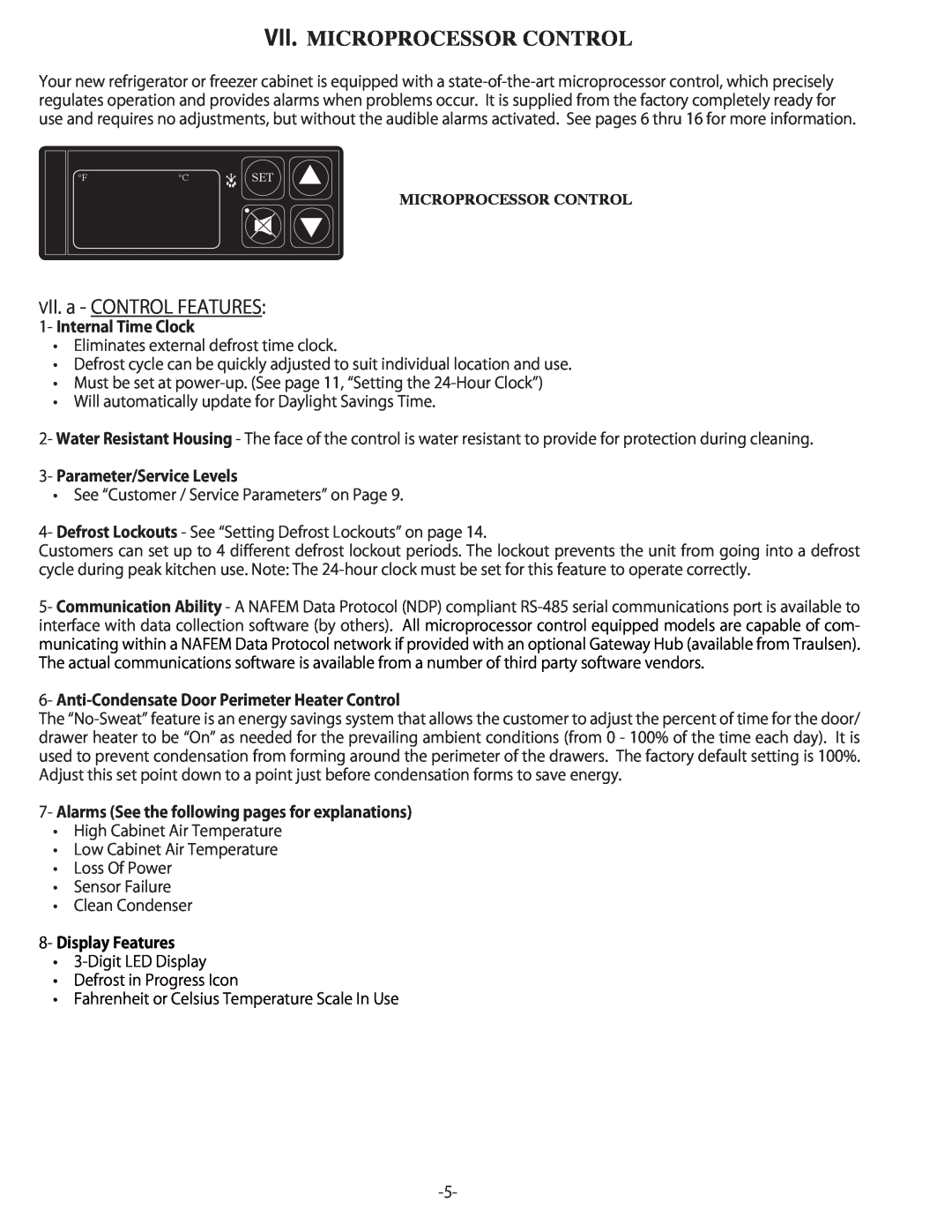 Traulsen TU072HT, TU044LT Vii. Microprocessor Control, Anti-Condensate Door Perimeter Heater Control, Display Features 