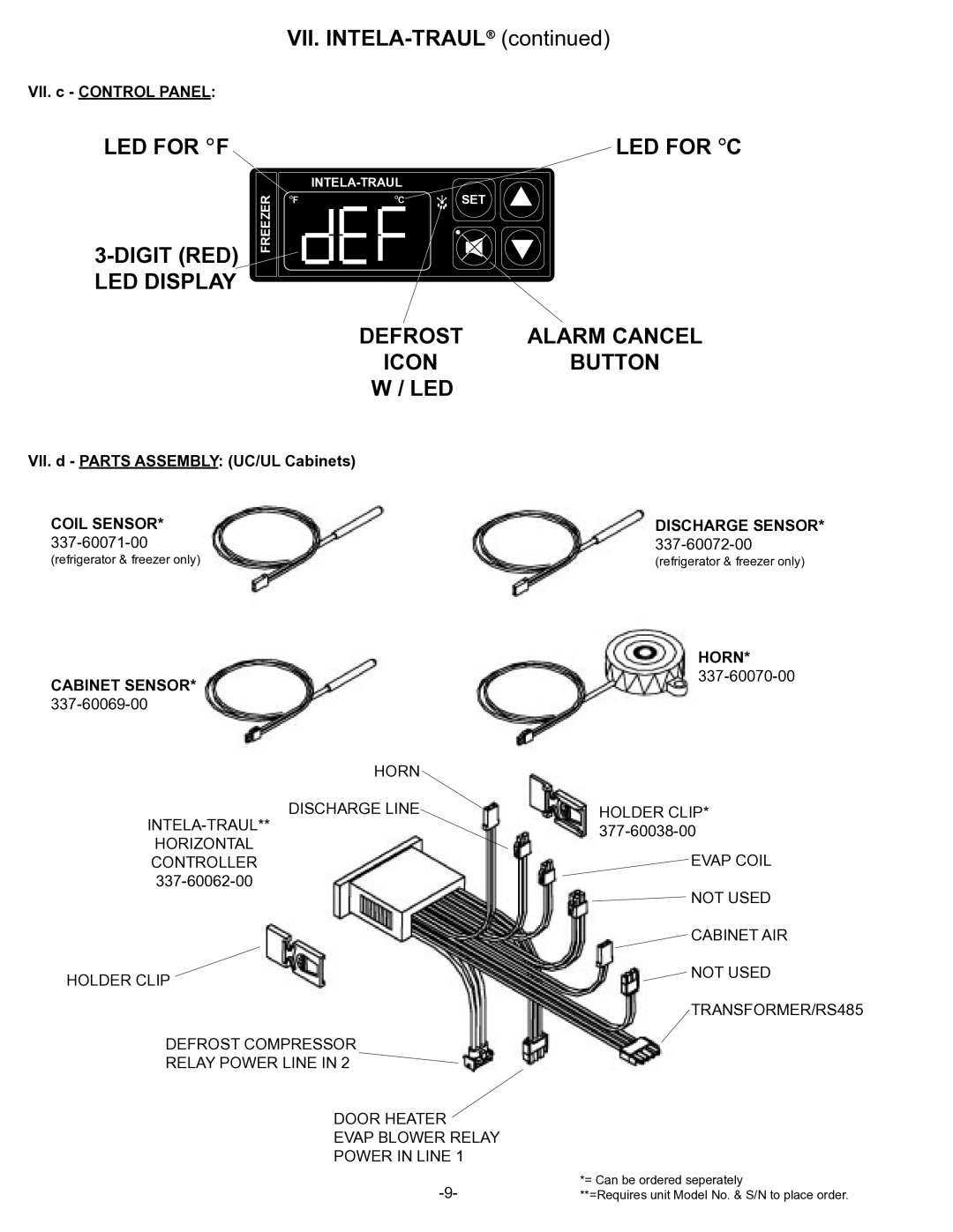 Traulsen UC Series, UL Series LED for F Digit RED LED Display LED for C, Icon, Coil Sensor, Discharge Sensor, Horn 