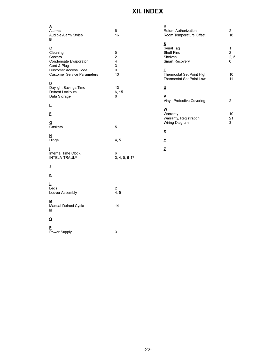 Traulsen UL Series, UC Series owner manual XII. Index 